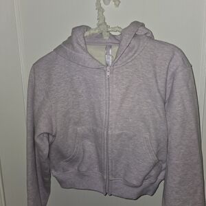SKIMS Cotton Fleece Cropped Zip-Up Hoodie - Purple Heather